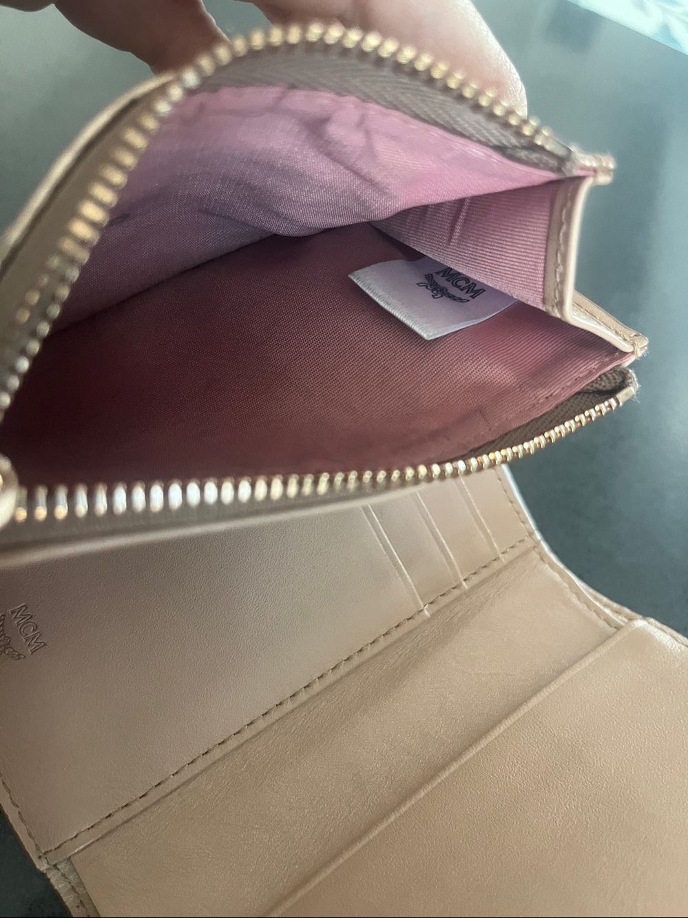MCM Visetos Trifold Flap Snap Champange Metallic Leather Wallet - Picture 7 of 17